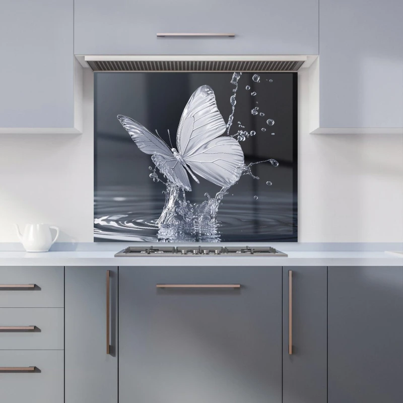 Image of Warren Reed - Designer Crystal Butterfly Water Dance Kitchen Splashback in Black Size: 600mm x 750mm Black Unisex 600mm x 750mm