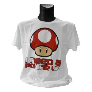 image of Nintendo - Super Mario Bros Red Mushroom I Need A Power Up Male XL T-Shirt - White