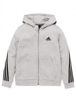 image of Adidas Boys 3 Stripe Full Zip Hoodie - Grey Black