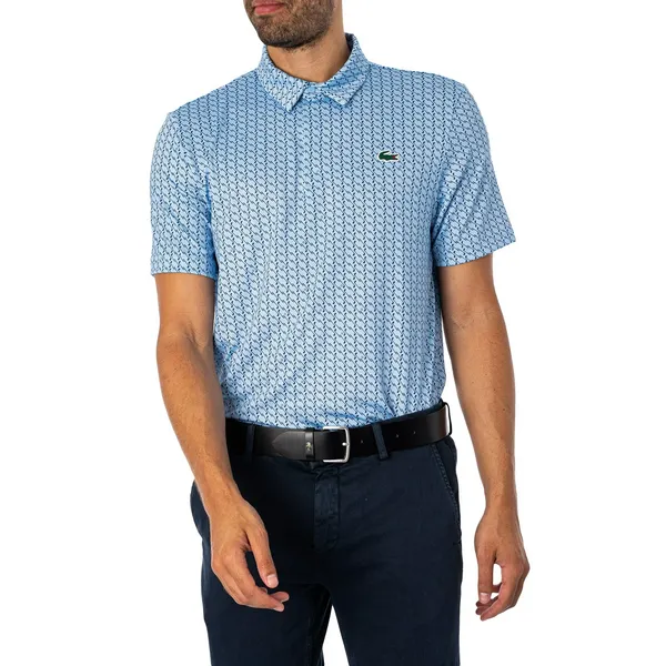 image of Lacoste Anti-UV Printed Golf Polo Shirt Light Blue/Blue S