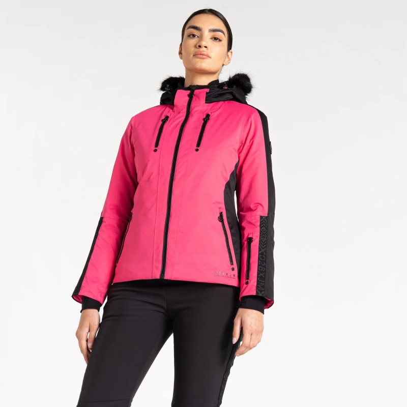 Image of Dare 2b Womens Frenzied Waterproof Breathable Detachable Hood Ski Jacket Hot Pink female 16