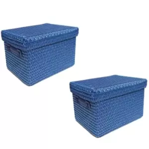 Image of Topfurnishing - Neon Bright Colours Kids Playroom Toy Box Cupboard Storage Basket + Handle & Lid [Blue,Set of 2 Extra Large] - Blue