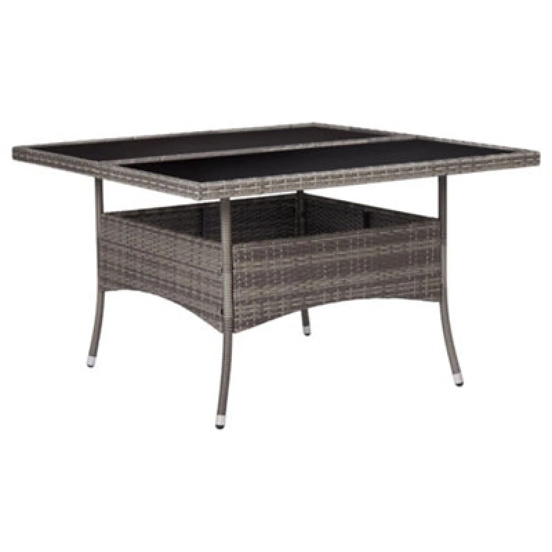 Image of vidaXL Outdoor Dining Table Poly Rattan and Glass Top Grey Garden Dining Table