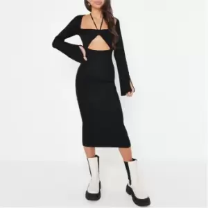 Image of Missguided Petite Rib Cut Out Knit Midaxi Dress - Black