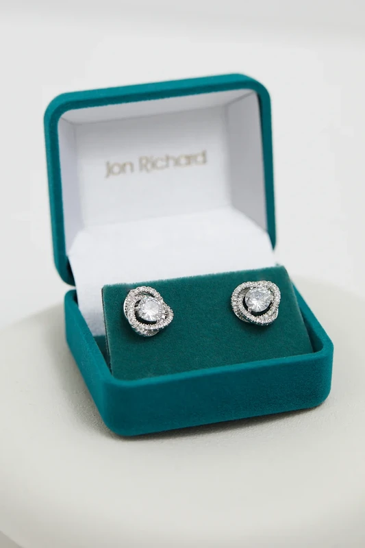 Image of Jon Richard Rhodium Plated Crystal Halo Earrings Jewellery Sets One Size Silver 70551211000