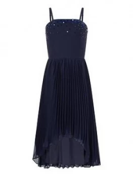 Image of Monsoon Girls Vienna Pleated Hanky Hem Prom Dress - Navy
