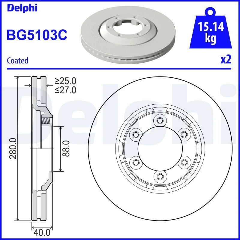 Image of DELPHI Brake disc DELPHI BG5103C