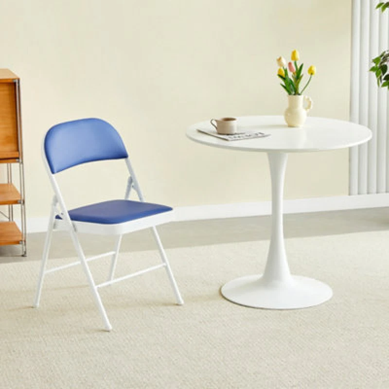 Image of MCC Direct Single Folding Dining Chair Metal Frame Padded Seat Blue