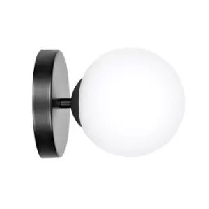 Image of Halldor Black Globe Wall Lamp with White Glass Shades, 1x E14