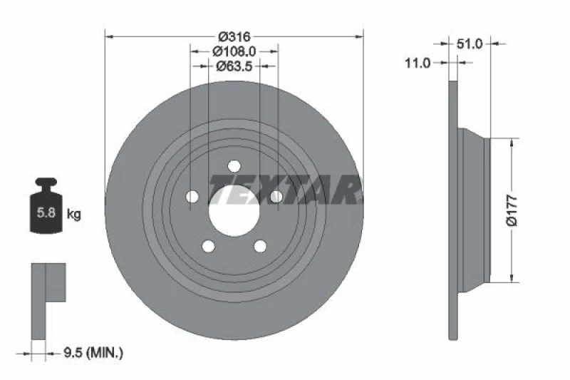 Image of Brake disc TEXTAR 92291903