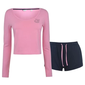 Image of Jack Wills Dansford Cropped Pyjama Set - Navy/Pink