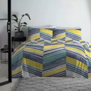 Image of Fusion Branton Watercolour Chevron Print Easy Care Reversible Duvet Cover Set, Navy, King