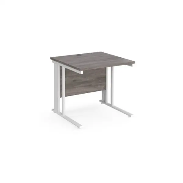 image of Maestro 25 straight desk 800mm x 800mm - white cable managed leg frame, grey oak top