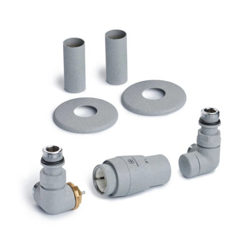 Image of Terma Vision Salt N Pepper Left Sided Corner Radiator Valve & Lockshield (Dia)15mm X ½"
