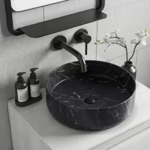 Image of Marble Effect Black Round Countertop Basin 390mm - Lorano