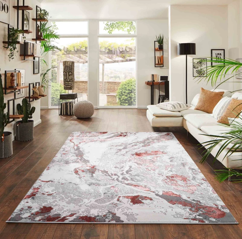 Image of Picasso Modern Living Room Rug - Abstract Area Rugs Pink 160X230 Cm
