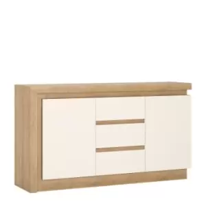 image of Lyon 2 Door 3 Drawer Sideboard In Riviera Oak Effect/White High Gloss