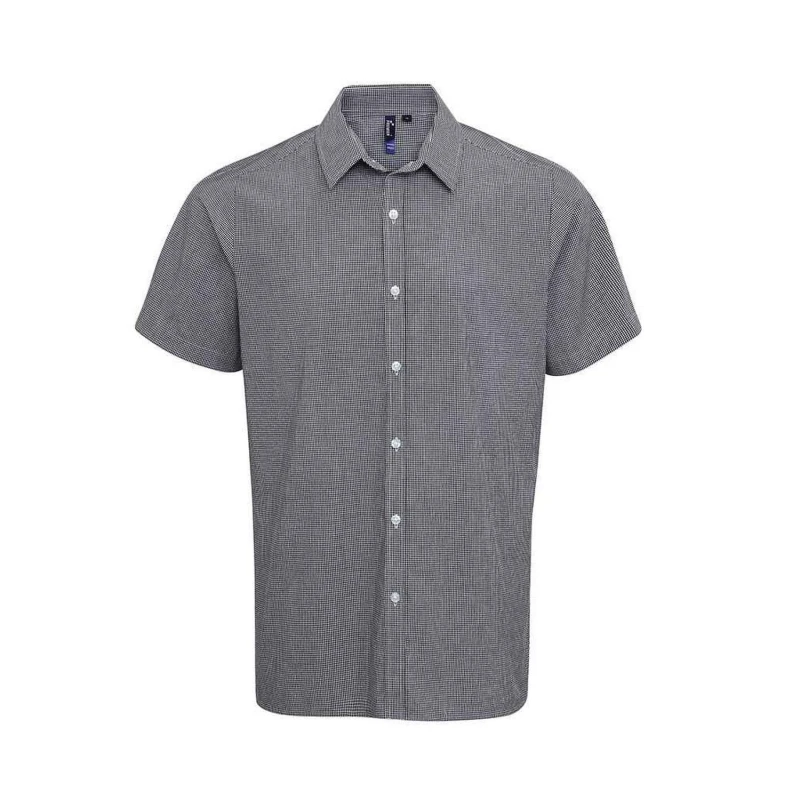 Image of Premier Premier Men Gingham Cotton Short-Sleeved Shirt in Black Size: X-Small Black XS Male 5063527162946