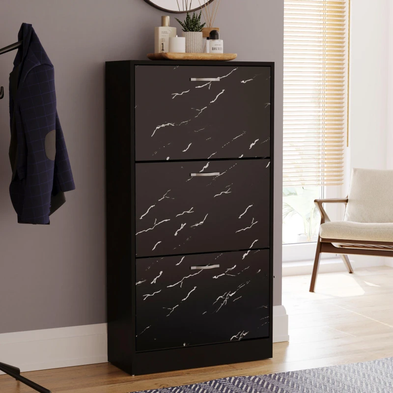 Image of Lassic Vida Designs 3 Drawer Shoe Cabinet Black Marble unisex 3 Drawer