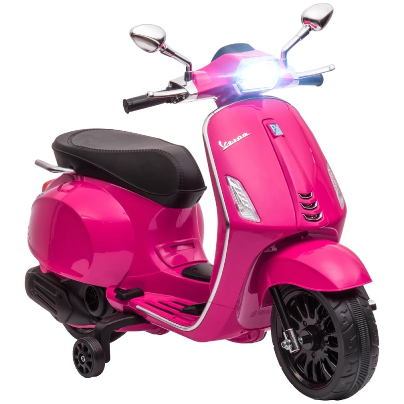 Image of Aiyaplay Vespa Licensed 12V Kids Electric Motorbike w/ 2 Training Wheels - Pink 370-320V71PK