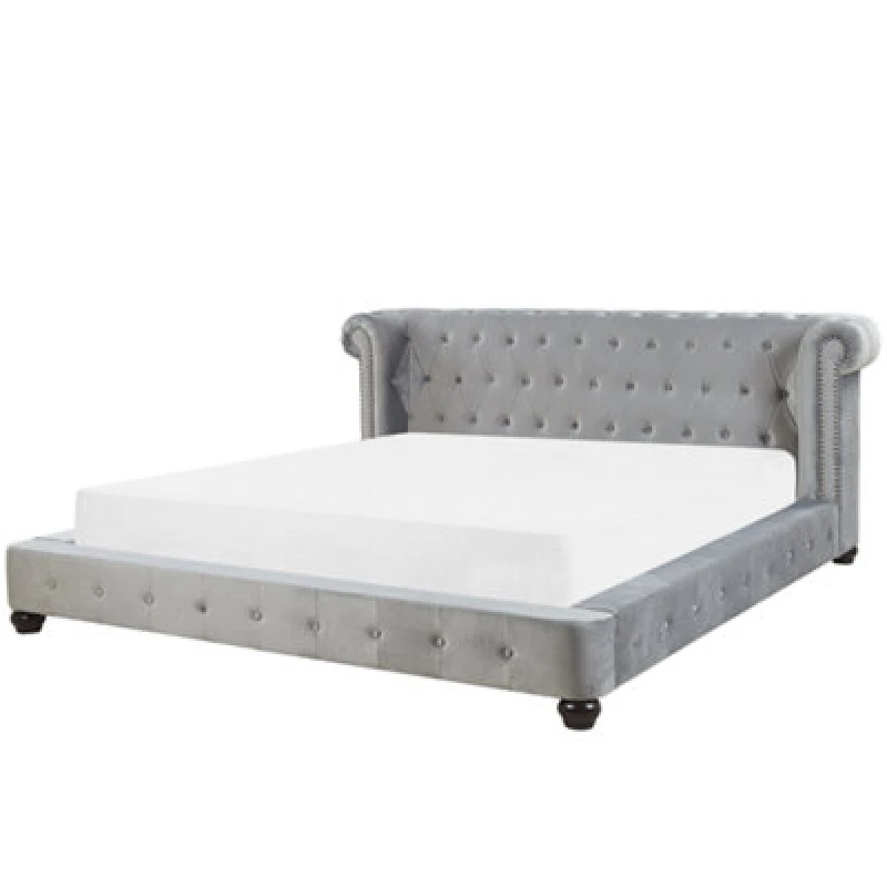 Image of Beliani Waterbed Velvet Cavaillon 180 X 200 Cm (Eu Super King) Light Grey