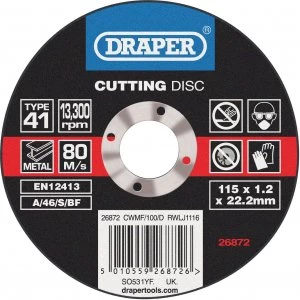Image of Draper Flat Metal Cutting Discs 115mm Pack of 100