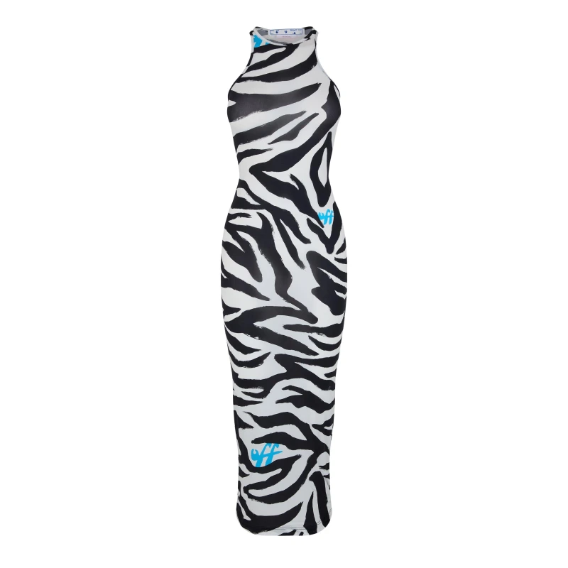 Image of Off White Womens Zebra Print Long Sleeve Maxi Dress Shirt White Blac female 4 (36)