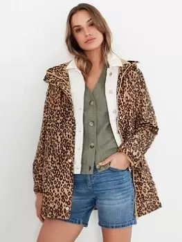 Image of Joules Brookside Print Short Waterproof Jacket - Leopard Print, Size 10, Women