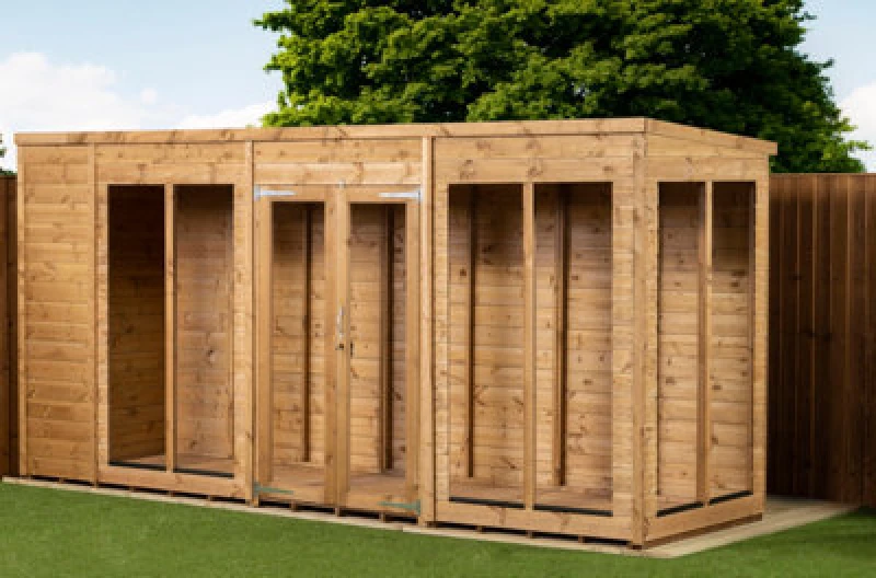 Image of Empire Sheds Empire Pent Summerhouse 14X4 Dipped Treated Tongue And Groove Wooden Garden Shed Double Door (14' X 4' / 14ft X 4ft) (14X4)