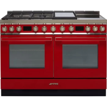 image of SMEG Portofino CPF120IGMPR 120cm Dual Fuel Range Cooker - Red - A+/A Rated