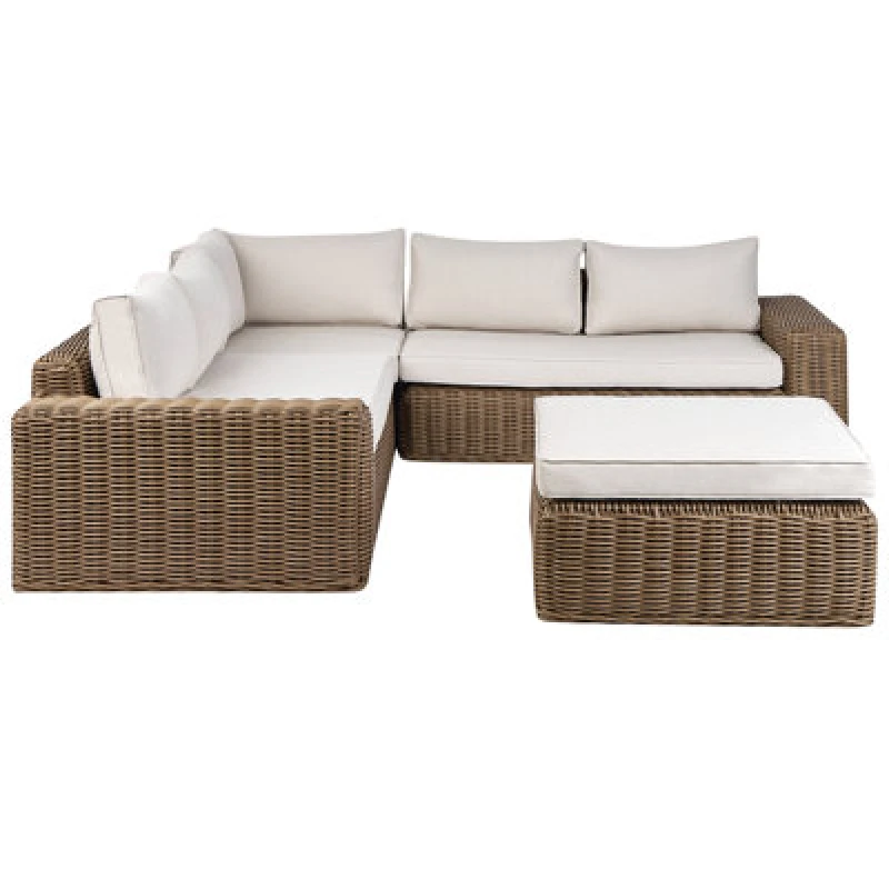 Image of Beliani Garden Corner Sofa With Ottoman 6 Seater Palermo Modular Pe Rattan Brown