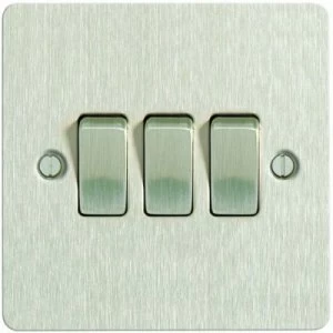 image of Wickes 10A Light Switch 3 Gang 2 Way Brushed Steel Ultra Flat Plate