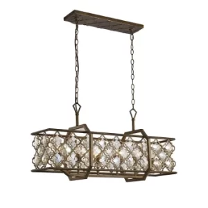 image of Indie Ceiling Pendant 6 Light E14 Rectangle Mocha, Teak Plated Crystal