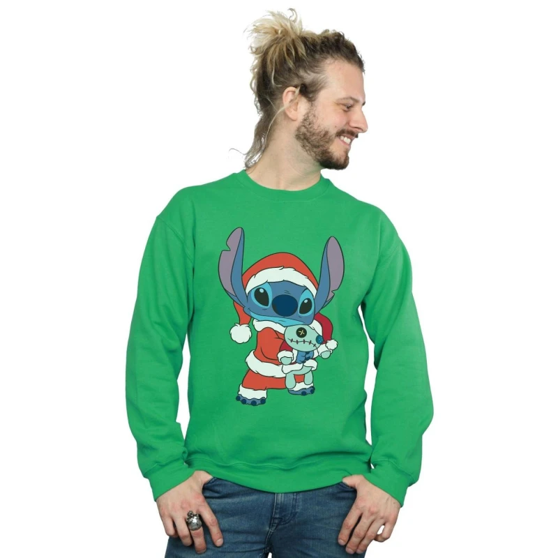 Image of Disney Men Lilo And Stitch Stitch Christmas Sweatshirt in Green Size: Small Green S Male 5059400309676