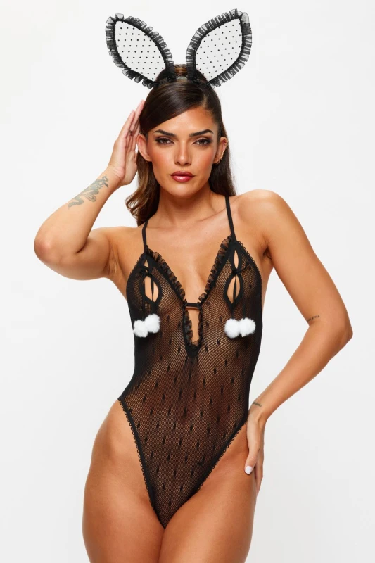 Image of Ann Summers Bedroom Bunny Crotchless Body Black