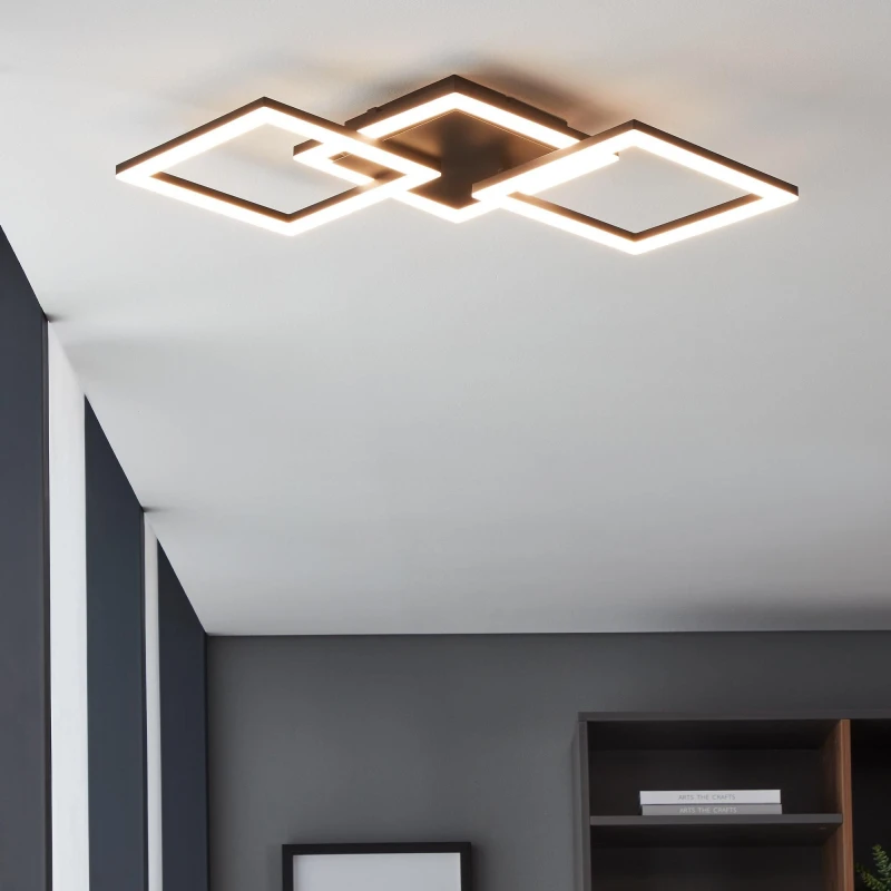 Image of EGLO Paranday-Z Black Steel Smart Control, Colour Changing Ceiling Light, (L) 65cm Black