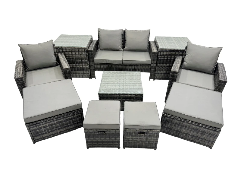 Image of Fimous Lounge Sofa Coffee Table Set with 2 Side Tables 4 Footstools in Dark Grey Dark Grey Unisex