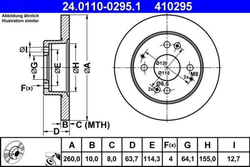 Image of ATE 24.0110-0295.1 Brake disc solid, Coated Brake Disc (82)