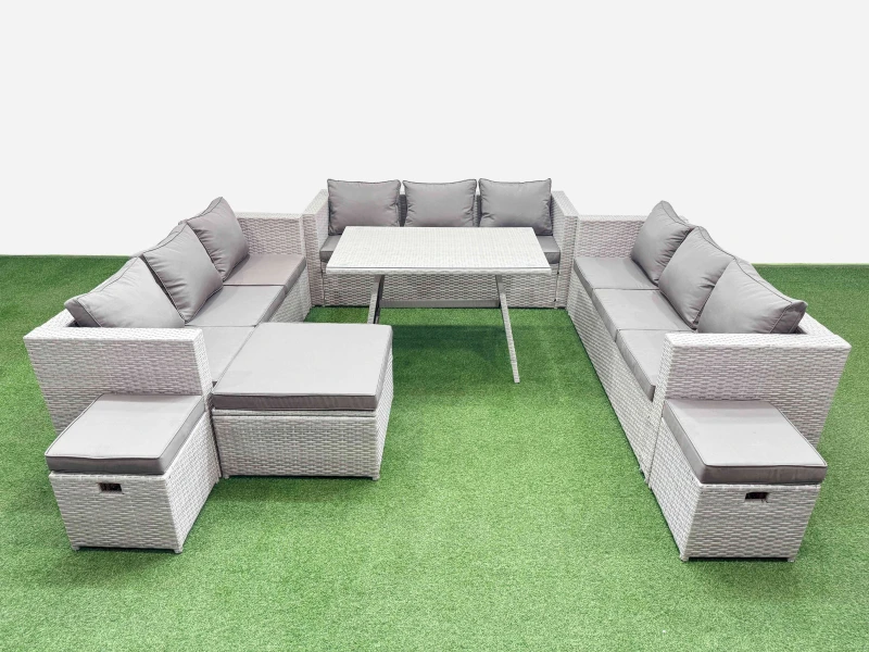 Image of Fimous 12 Seat Patio PE Rattan Garden Furniture with 3 Stool Light Grey Light Grey Unisex