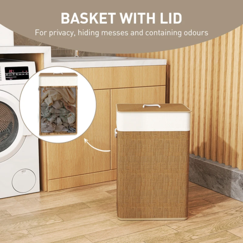 Image of HOMCOM HOMCOM Laundry Hamper with Removable Washable Liner Bag, Brown