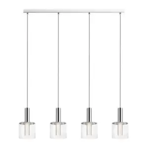 Image of Contemporary LED Bar Pendant Ceiling 4 Cylindrical Light Chrome, Glass 3000K