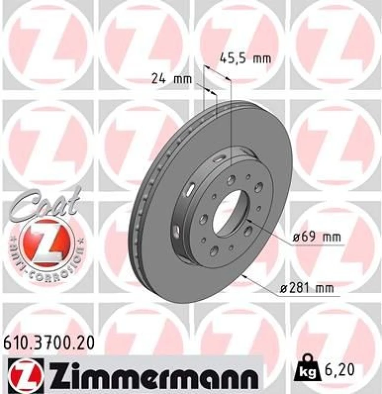 Image of ZIMMERMANN Brake disc ZIMMERMANN 610.3700.20