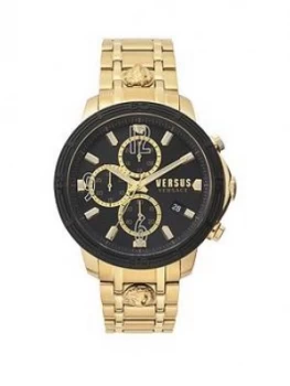 Versus Versace Black Chronograph Dial Gold Stainless Steel Bracelet Mens Watch