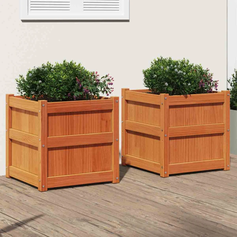 Image of vidaXL Garden Planters 2 pcs Wax Brown Solid Wood Pine, Brown 837429