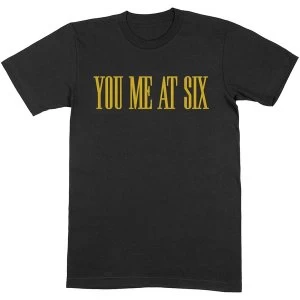 image of You Me At Six - Yellow Text Unisex Large T-Shirt - Black