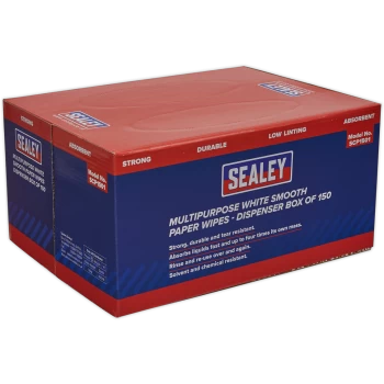 image of Sealey Smooth White Multi Purpose Paper Wipes Pack of 150