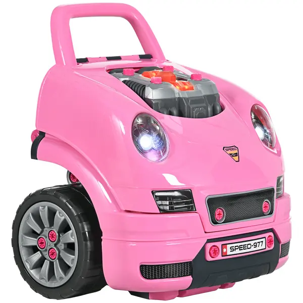 image of HOMCOM Kids Truck Engine Toy Set, with Horn, Light, Car Key, for Ages 3-5 Years - Pink