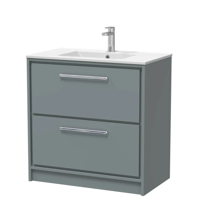 Image of Balterley Bathroom Floor 2 Soft Close Drawer Vanity Unit & Basin, Grey, 800mm in Grey Grey Unisex