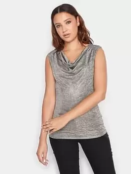 Image of Long Tall Sally Sliver Meic Sleeveless Cowl Neck Top, Silver, Size 10, Women