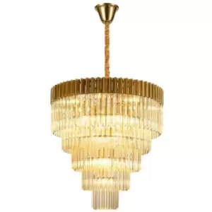 Image of Luminosa Lighting - Luminosa Poland Ceiling Pendant Round 5 Tier 19 Light E14, Brass, Cognac Sculpted Glass, Item Weight: 32.6kg